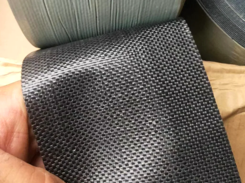 Real close-up of PP woven reinforced anti-corrosion tape surface